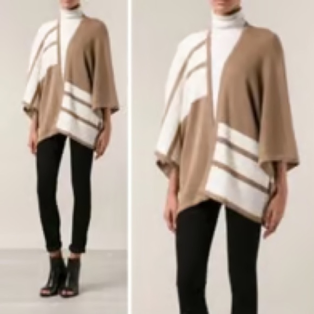 NWOT Brochu Walker Alpaca Wool Blend City Poncho Wrap One Size tan cream stripe